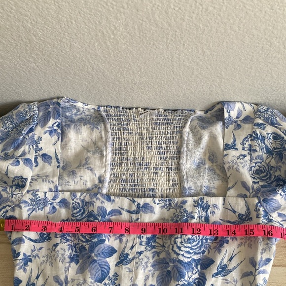 Reformation Linen Stilton Floral Romantic Square Neck Long Sleeve Top Size 10 - Picture 10 of 16